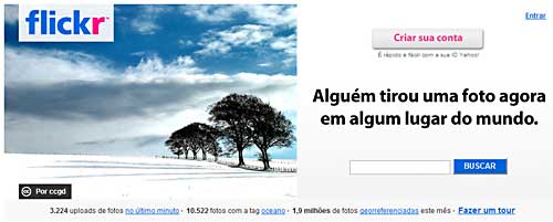 Homepage do Flickr em português