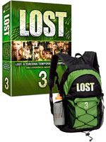 Caixa da terceira temporada de Lost, mais mochila